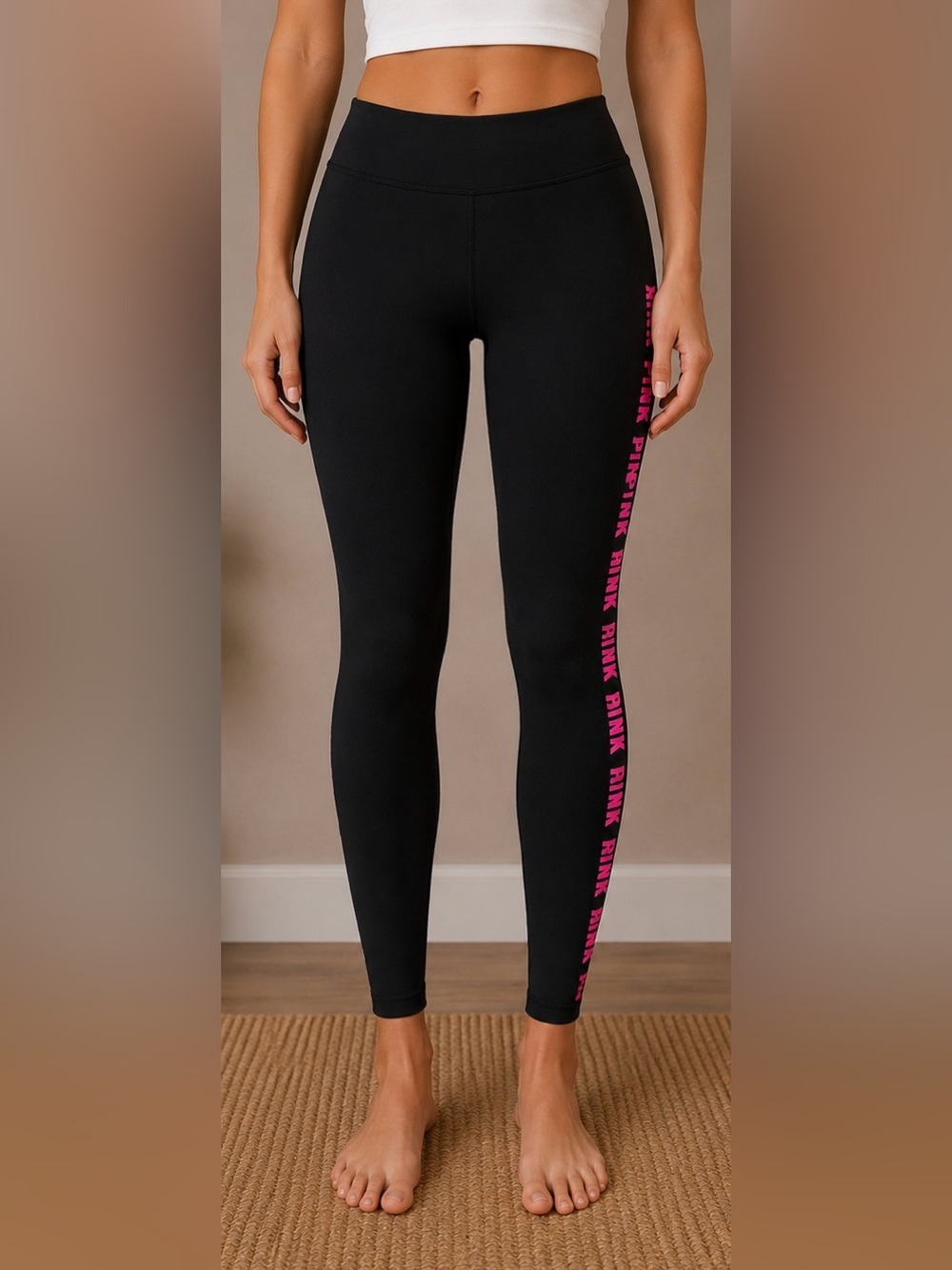 PINK Victoria’s Secret Yoga Leggings Women’s Medium Black Pink Logo Athletic